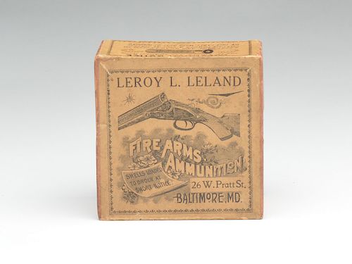 Leroy L. Leland, 12 ga. Shotgun shell box, Baltimore, Maryland.