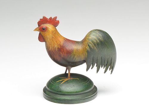 1/4 size rooster on wooden base, Frank Finney, Cape Charles, Virginia.