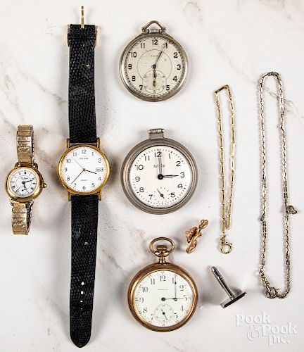 Two gold filled open-face pocket watches, etc.