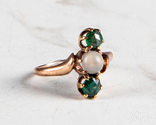 14K rose gold antique gemstone ring