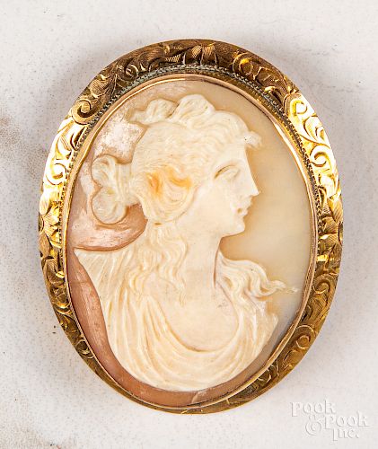 14K rose gold antique carnelian cameo pin/pendant