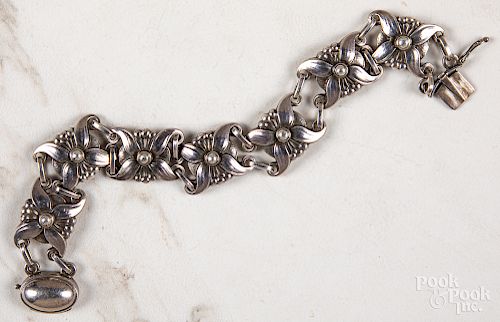 Georg Jensen sterling silver floral link bracelet