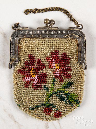 Small antique beaded change purse