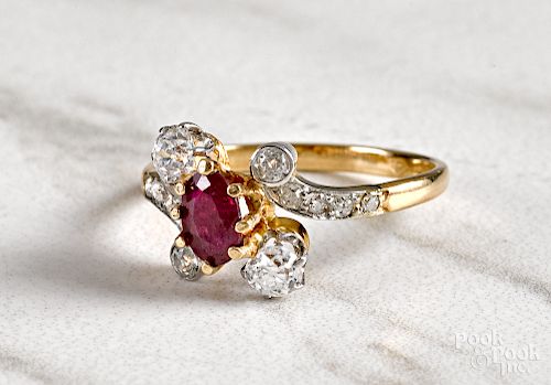Platinum and 18K diamond and ruby ring