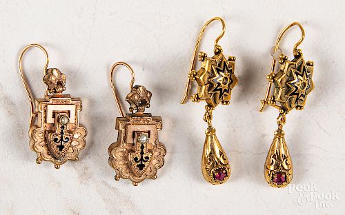 Two pairs of Renaissance Revival earrings