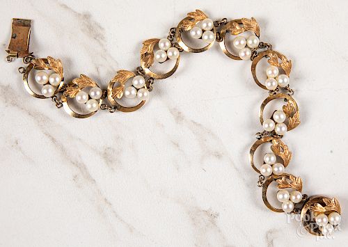 14K gold pearl link bracelet