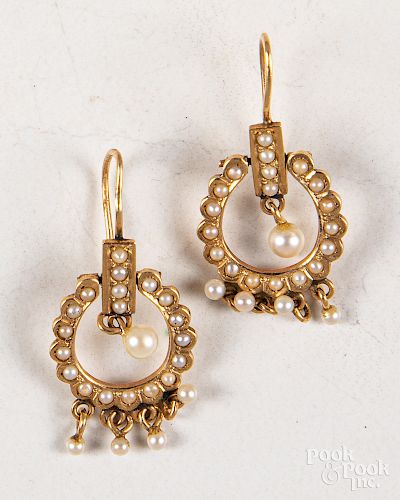 Pair of 14K gold seed pearl earrings
