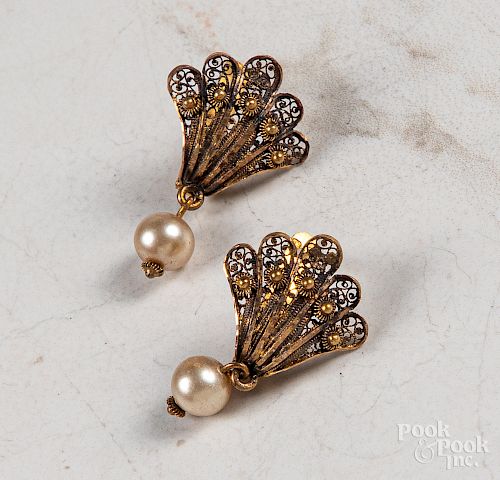 Pair of 24K gold filigree earrings
