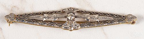 14K gold and platinum diamond filigree brooch