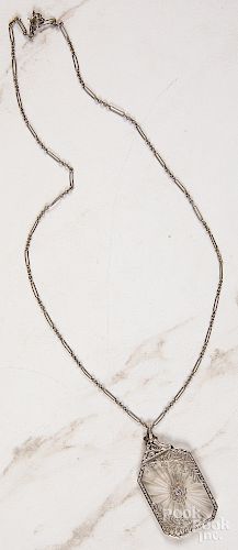 14K white gold filigree necklace