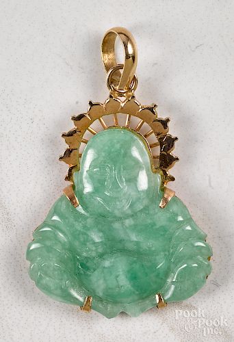 18K gold jade Buddha pendant
