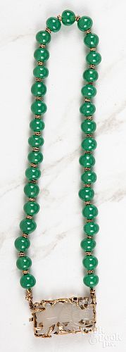 14K gold carved and beaded jade necklace