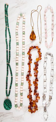 Six semi-precious gemstone necklaces