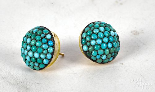 Pair of 14K gold Victorian turquoise earrings