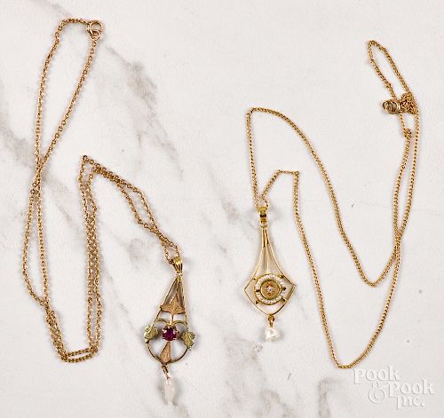 Two gold lavalier necklaces