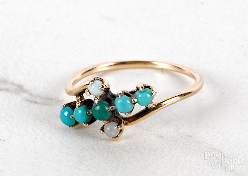 14K rose gold antique turquoise ring