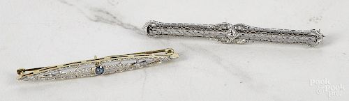 Two 14K white gold Art Deco brooches