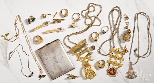 Group of gold colored costume jewelry