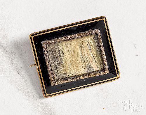 14K gold Victorian hairwork mourning pin