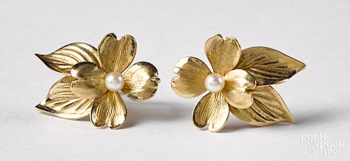 Pair of 14K gold and pearl earrings