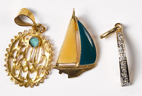 Two 18K gold and stone pendants, etc.