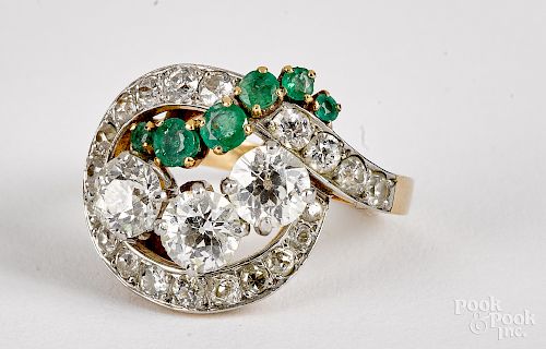 18K gold, diamond and emerald ring