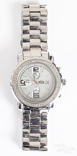 Freeze stainless steel and diamond wristwatch