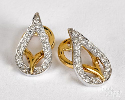 Pair of 18K gold and diamond earrings