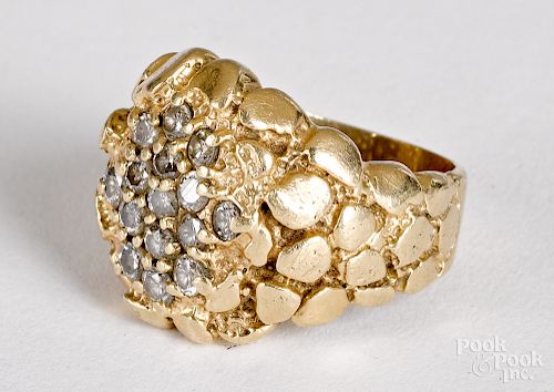 Men's 14K yellow gold diamond cluster ring