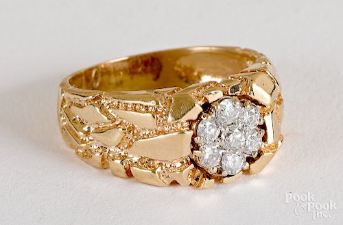 14K yellow gold diamond cluster ring