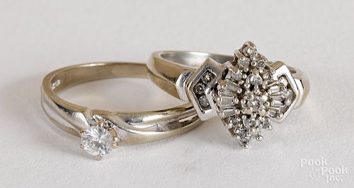 Two 10K white gold and diamond rings