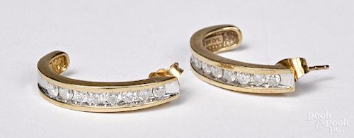 Pair of 10K gold and diamond earrings