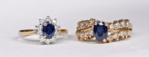 Two 14K gold, diamond and gemstone rings