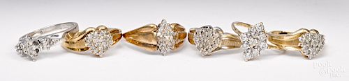 Six 10K gold diamond cluster rings
