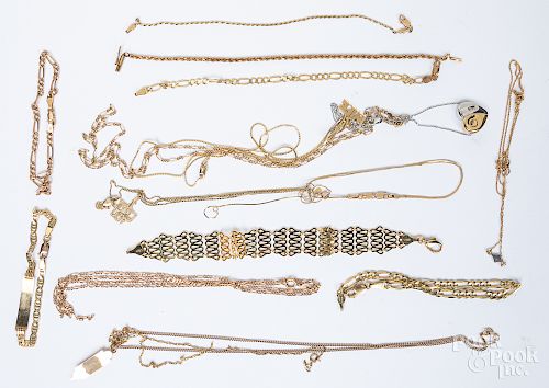 Group of 14K gold necklaces and chains