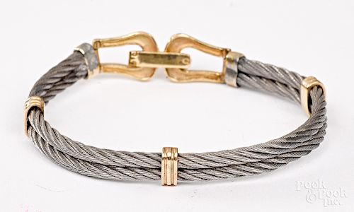 14K yellow gold and silver bracelet