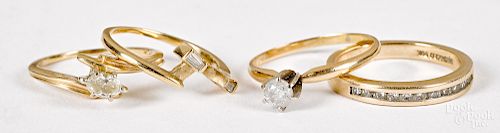 Two 14K gold and diamond wedding band sets