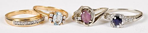 Seven 14K gold and gemstone rings