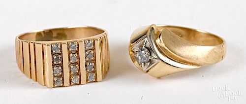 Two 14K gold and diamond rings