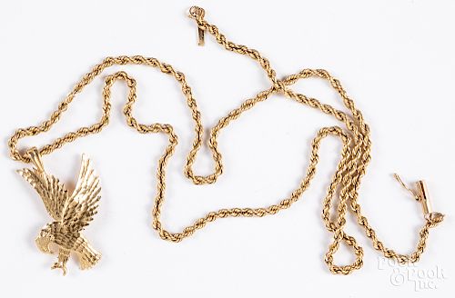 14K gold necklace with eagle pendant