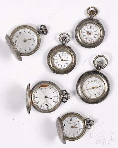 Six silver ladies pocket watches