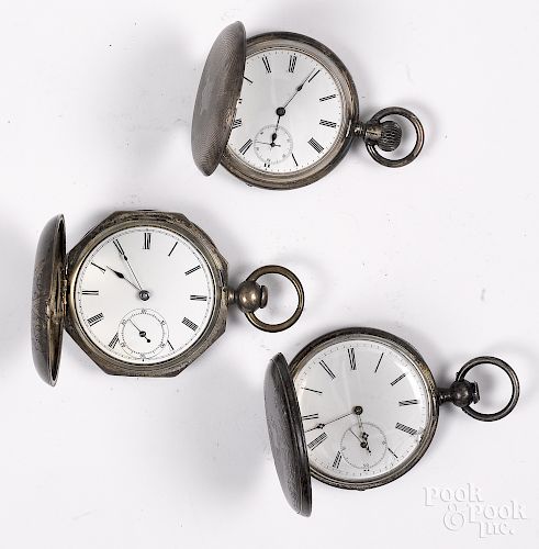 Two keywind silver pocket watches, etc.