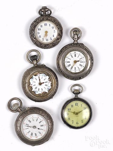 Five silver ladies pocket watches