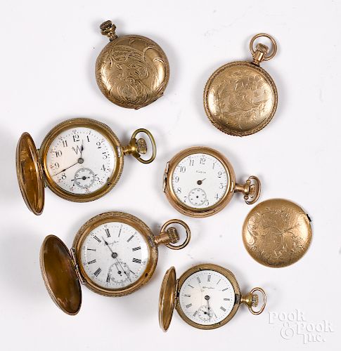 Five gold filled pocket watches, etc.