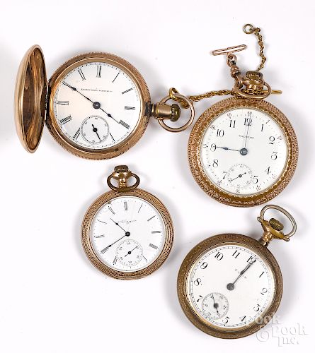 Three Elgin gold filled pocket watches, etc.