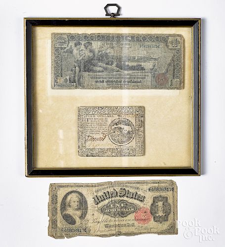 Phila. four dollar colonial currency note, etc.
