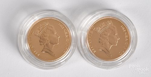 Great Britain 1992 gold double sovereign coins