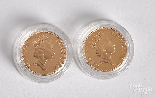 Great Britain 1993 gold double sovereign coins.