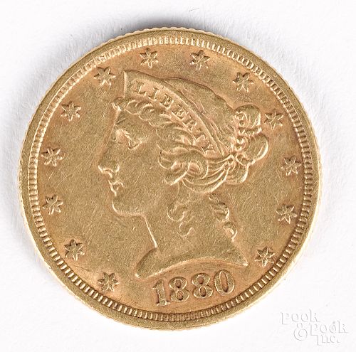 1880 Liberty Head five dollar gold coin