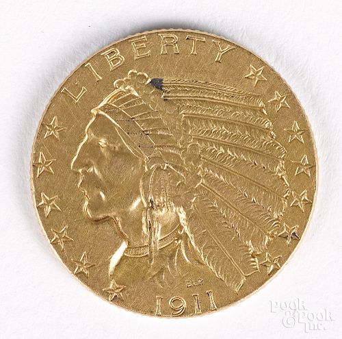 1911 Indian Head five dollar gold coin